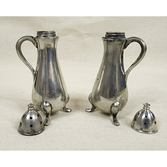 Vintage NS Co Pewter Salt & Pepper Shakers | 1114 | Tripod Footed | 1960s MCM - Picture 7 of 10